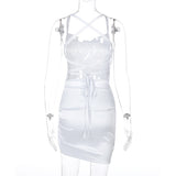 Dulzura Satin Women Strap Mini Dress Ruched Lace Up Cross Bandage Backless Bodycon Sexy Party Elegant 2020 Club Christmas Slim