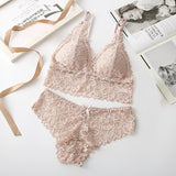 Women Lace Bra Sets Seamless Underwear Backless Vest Sexy Panties Lingerie Padded Bralette Ultrathin Briefs Female  Intimates