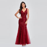 Sleeveless V-neck Tulle Sequins Cocktail Dresses V-back Mermaid Party Prom Gowns Women Formal Occasion Embroidered Robe Vestioes