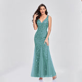 Sleeveless V-neck Tulle Sequins Cocktail Dresses V-back Mermaid Party Prom Gowns Women Formal Occasion Embroidered Robe Vestioes