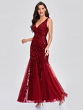 Sleeveless V-neck Tulle Sequins Cocktail Dresses V-back Mermaid Party Prom Gowns Women Formal Occasion Embroidered Robe Vestioes