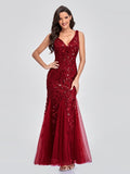 Sleeveless V-neck Tulle Sequins Cocktail Dresses V-back Mermaid Party Prom Gowns Women Formal Occasion Embroidered Robe Vestioes