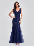 Sleeveless V-neck Tulle Sequins Cocktail Dresses V-back Mermaid Party Prom Gowns Women Formal Occasion Embroidered Robe Vestioes