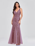 Sleeveless V-neck Tulle Sequins Cocktail Dresses V-back Mermaid Party Prom Gowns Women Formal Occasion Embroidered Robe Vestioes
