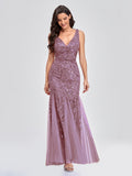 Sleeveless V-neck Tulle Sequins Cocktail Dresses V-back Mermaid Party Prom Gowns Women Formal Occasion Embroidered Robe Vestioes