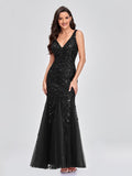 Sleeveless V-neck Tulle Sequins Cocktail Dresses V-back Mermaid Party Prom Gowns Women Formal Occasion Embroidered Robe Vestioes