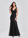 Sleeveless V-neck Tulle Sequins Cocktail Dresses V-back Mermaid Party Prom Gowns Women Formal Occasion Embroidered Robe Vestioes