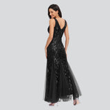 Sleeveless V-neck Tulle Sequins Cocktail Dresses V-back Mermaid Party Prom Gowns Women Formal Occasion Embroidered Robe Vestioes