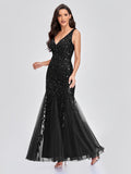 Sleeveless V-neck Tulle Sequins Cocktail Dresses V-back Mermaid Party Prom Gowns Women Formal Occasion Embroidered Robe Vestioes