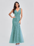 Sleeveless V-neck Tulle Sequins Cocktail Dresses V-back Mermaid Party Prom Gowns Women Formal Occasion Embroidered Robe Vestioes