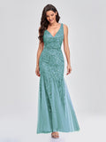 Sleeveless V-neck Tulle Sequins Cocktail Dresses V-back Mermaid Party Prom Gowns Women Formal Occasion Embroidered Robe Vestioes