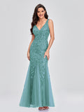 Sleeveless V-neck Tulle Sequins Cocktail Dresses V-back Mermaid Party Prom Gowns Women Formal Occasion Embroidered Robe Vestioes