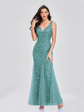 Sleeveless V-neck Tulle Sequins Cocktail Dresses V-back Mermaid Party Prom Gowns Women Formal Occasion Embroidered Robe Vestioes