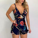 2021 NEW Women's Summer Print Jumpsuit Casual Slim Short Sleeve V-Neck Beach Rompers Sleeveless Bodycon Sexy Playsuit