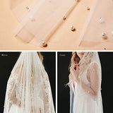 YouLaPan V05 Luxury Bridal Tulle Bridal Veil Pearl Wedding Veil with Hair Comb 1 Tier Short Wedding Veil Cathedral Wedding Veil