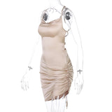 Dulzura Satin Women Strap Mini Dress Ruched Lace Up Cross Bandage Backless Bodycon Sexy Party Elegant 2020 Club Christmas Slim