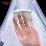 YouLaPan V05 Luxury Bridal Tulle Bridal Veil Pearl Wedding Veil with Hair Comb 1 Tier Short Wedding Veil Cathedral Wedding Veil