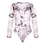 Women Long Sleeve Leopard Skin Prinetd Bodysuit Autumn Casual Jumpsuit Bodysuit Slim V Neck Leotard Tops Fashion Slim Bodysuit