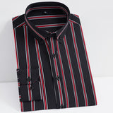 Men's Non-iron Stretch Long Sleeve Striped Dress Shirts Smart Casual Smooth Material Standard-fit Youthful Button-down Shirt