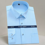 Men's Non-iron Stretch Long Sleeve Striped Dress Shirts Smart Casual Smooth Material Standard-fit Youthful Button-down Shirt