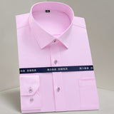 Men's Non-iron Stretch Long Sleeve Striped Dress Shirts Smart Casual Smooth Material Standard-fit Youthful Button-down Shirt