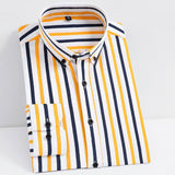 Men's Non-iron Stretch Long Sleeve Striped Dress Shirts Smart Casual Smooth Material Standard-fit Youthful Button-down Shirt