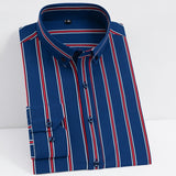 Men's Non-iron Stretch Long Sleeve Striped Dress Shirts Smart Casual Smooth Material Standard-fit Youthful Button-down Shirt
