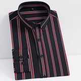Men's Non-iron Stretch Long Sleeve Striped Dress Shirts Smart Casual Smooth Material Standard-fit Youthful Button-down Shirt