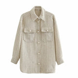 ZXQJ Tweed Women Vintage Oversize Plaid Shirts 2021 Spring-Autumn Chic Ladies Streetwear Loose Shirt Elegant Female Outfit Girls