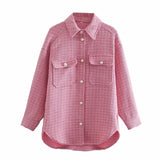 ZXQJ Tweed Women Vintage Oversize Plaid Shirts 2021 Spring-Autumn Chic Ladies Streetwear Loose Shirt Elegant Female Outfit Girls