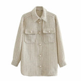 ZXQJ Tweed Women Vintage Oversize Plaid Shirts 2021 Spring-Autumn Chic Ladies Streetwear Loose Shirt Elegant Female Outfit Girls