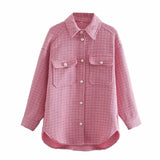 ZXQJ Tweed Women Vintage Oversize Plaid Shirts 2021 Spring-Autumn Chic Ladies Streetwear Loose Shirt Elegant Female Outfit Girls