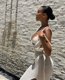 Cryptographic Crochet Beach Maxi Dress for Women See Through Sexy Plunge Backless Bandage Sleeveless Lacing Split Long Dresses