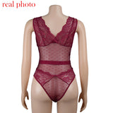 Ellolace Summer Lace Bodysuit Women Floral Embroidery Deep V Neck Sexy Bodysuit Dot Patchwork Jumpsuit Overalls 2019 Femlae Body