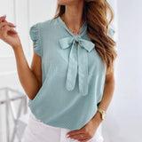 Muyogrt Women Summer Blouse Shirts Sexy V Neck Ruffle Blouses Backless Spaghetti Strap Office Ladies Sleeveless Casual Tops