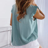 Muyogrt Women Summer Blouse Shirts Sexy V Neck Ruffle Blouses Backless Spaghetti Strap Office Ladies Sleeveless Casual Tops