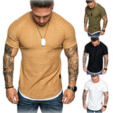 Hot Men's T-Shirts Pleated Wrinkled Slim Fit O Neck Short Sleeve Muscle Solid Casual Tops Shirts Summer Basic Tee New