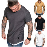 Hot Men's T-Shirts Pleated Wrinkled Slim Fit O Neck Short Sleeve Muscle Solid Casual Tops Shirts Summer Basic Tee New