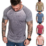 Hot Men's T-Shirts Pleated Wrinkled Slim Fit O Neck Short Sleeve Muscle Solid Casual Tops Shirts Summer Basic Tee New