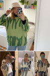 Aproms Elegant Green Striped Print Oversized Pullovers Women Winter O-Neck Loose Long Sweaters Streetwear Warm Outerwear 2021