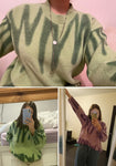 Aproms Elegant Green Striped Print Oversized Pullovers Women Winter O-Neck Loose Long Sweaters Streetwear Warm Outerwear 2021