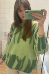 Aproms Elegant Green Striped Print Oversized Pullovers Women Winter O-Neck Loose Long Sweaters Streetwear Warm Outerwear 2021