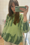 Aproms Elegant Green Striped Print Oversized Pullovers Women Winter O-Neck Loose Long Sweaters Streetwear Warm Outerwear 2021
