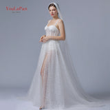 YouLaPan V05 Luxury Bridal Tulle Bridal Veil Pearl Wedding Veil with Hair Comb 1 Tier Short Wedding Veil Cathedral Wedding Veil