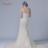 YouLaPan V05 Luxury Bridal Tulle Bridal Veil Pearl Wedding Veil with Hair Comb 1 Tier Short Wedding Veil Cathedral Wedding Veil