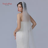 YouLaPan V05 Luxury Bridal Tulle Bridal Veil Pearl Wedding Veil with Hair Comb 1 Tier Short Wedding Veil Cathedral Wedding Veil