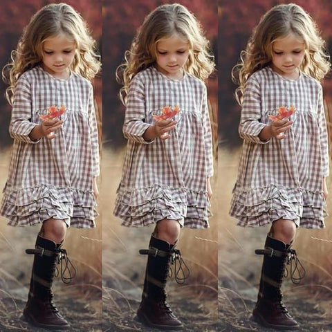 2021 Girls INS Plaid Fashion Dress Big Kids Autumn Long Sleeve