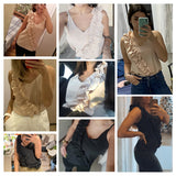 Muyogrt Women Summer Blouse Shirts Sexy V Neck Ruffle Blouses Backless Spaghetti Strap Office Ladies Sleeveless Casual Tops