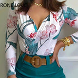 Spring Women Flower Printing Long Sleeve Pant Sets  2 Piece Set