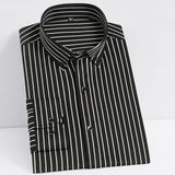 Men's Non-iron Stretch Long Sleeve Striped Dress Shirts Smart Casual Smooth Material Standard-fit Youthful Button-down Shirt